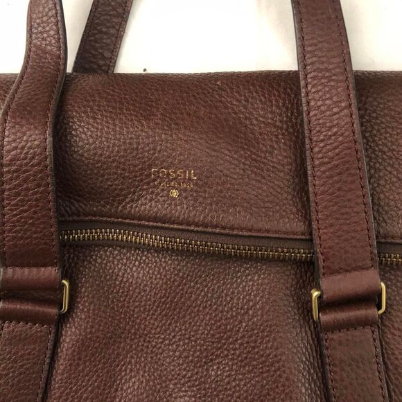 Fossil Preston Satchel Tote Brown Raisin Leather messenger shoulder bag purse - Picture 2 of 7
